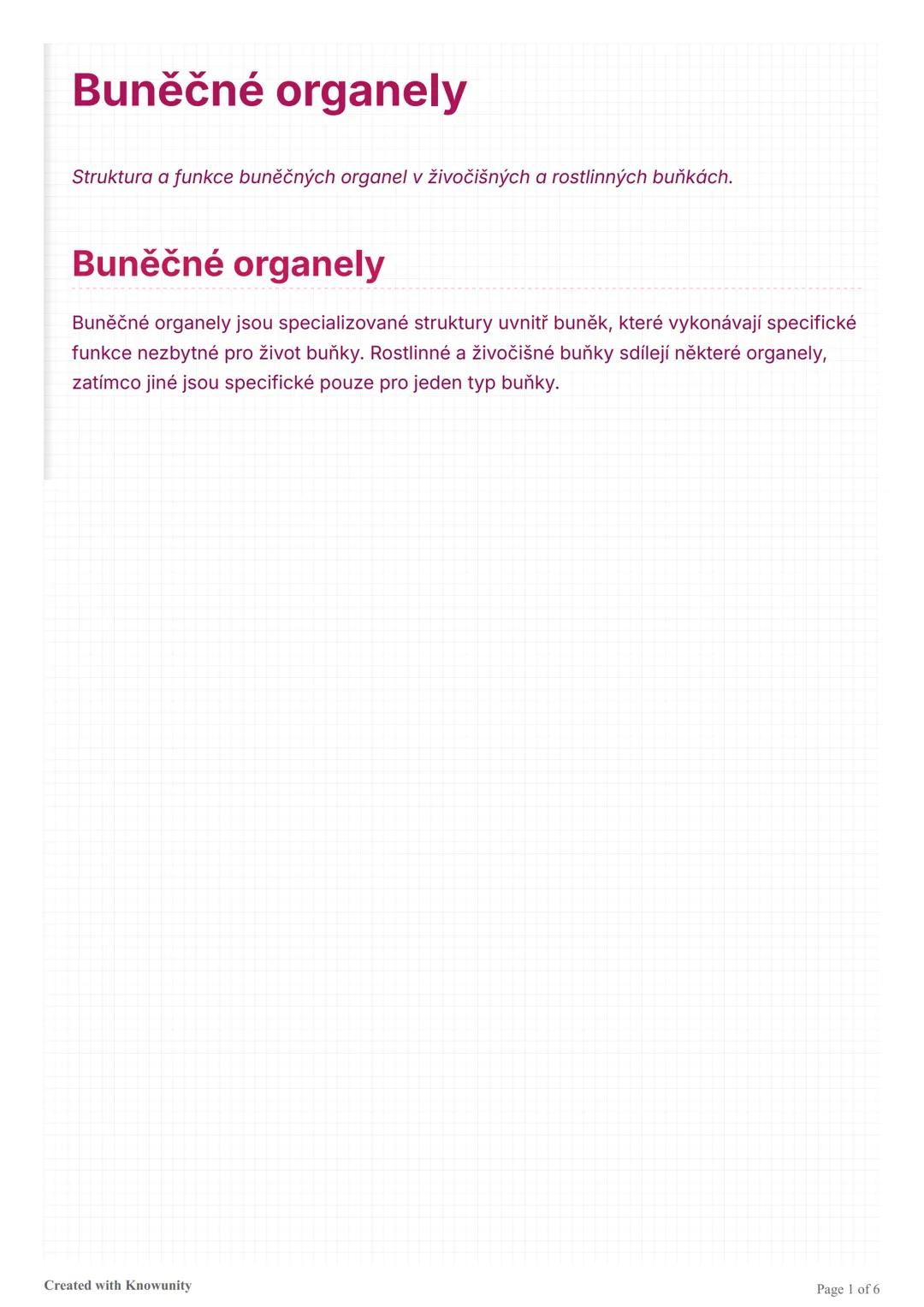 Buněčné organely
Struktura a funkce buněčných organel v živočišných a rostlinných buňkách.
Buněčné organely
Buněčné organely jsou specializo