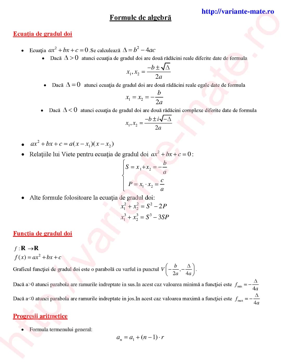 Formule de algebră 