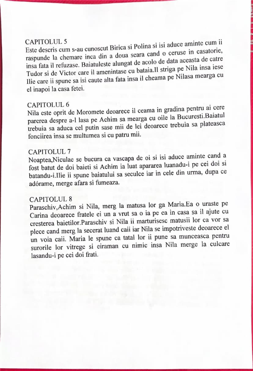 # PARTEA 1

# CAPITOLUL 1
Familia Moromete ajunge acasa de la camp si sunt prezentati membrii
familiei, Paraschiv, Nila, Achim si cele 2 fet
