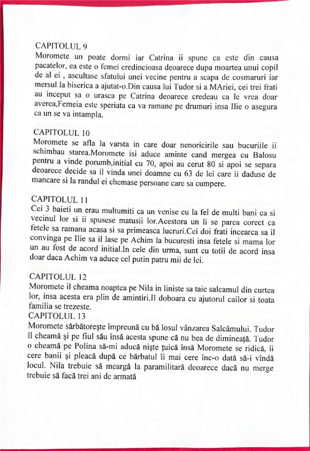 # PARTEA 1

# CAPITOLUL 1
Familia Moromete ajunge acasa de la camp si sunt prezentati membrii
familiei, Paraschiv, Nila, Achim si cele 2 fet