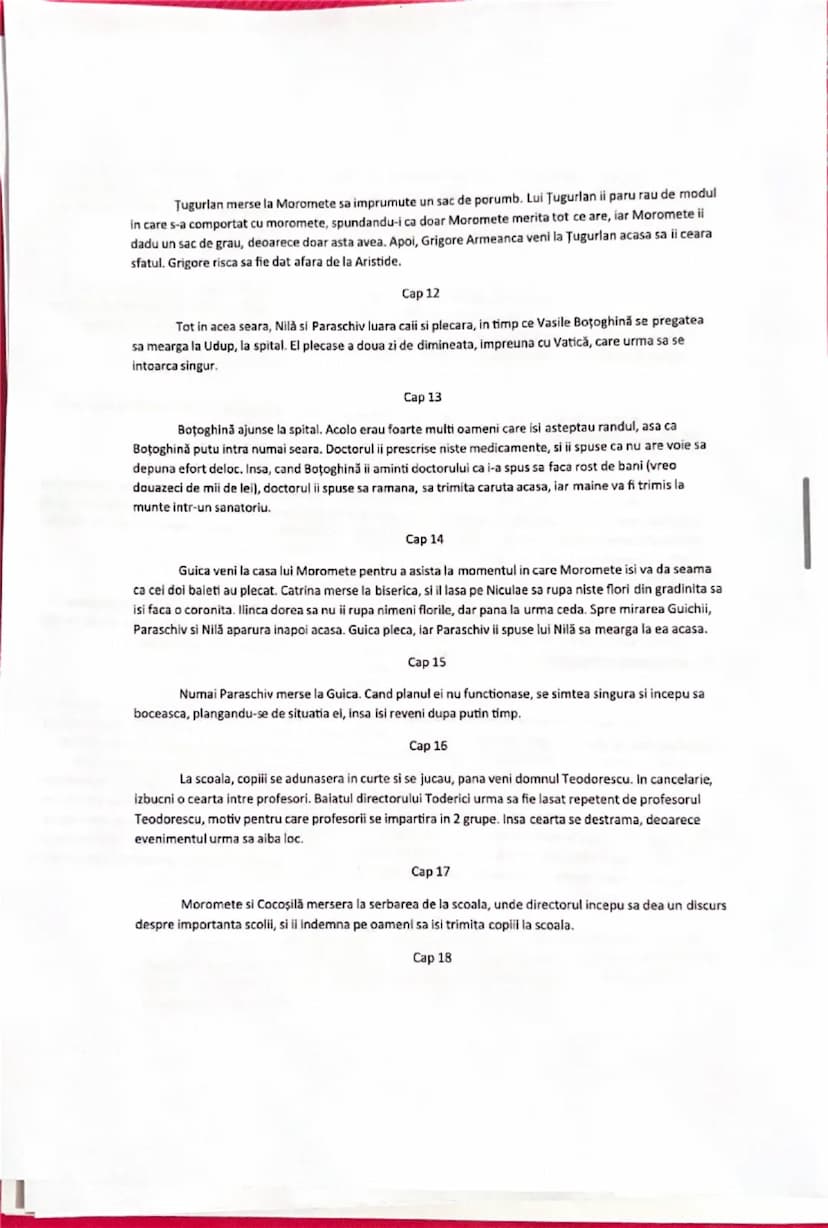 # PARTEA 1

# CAPITOLUL 1
Familia Moromete ajunge acasa de la camp si sunt prezentati membrii
familiei, Paraschiv, Nila, Achim si cele 2 fet