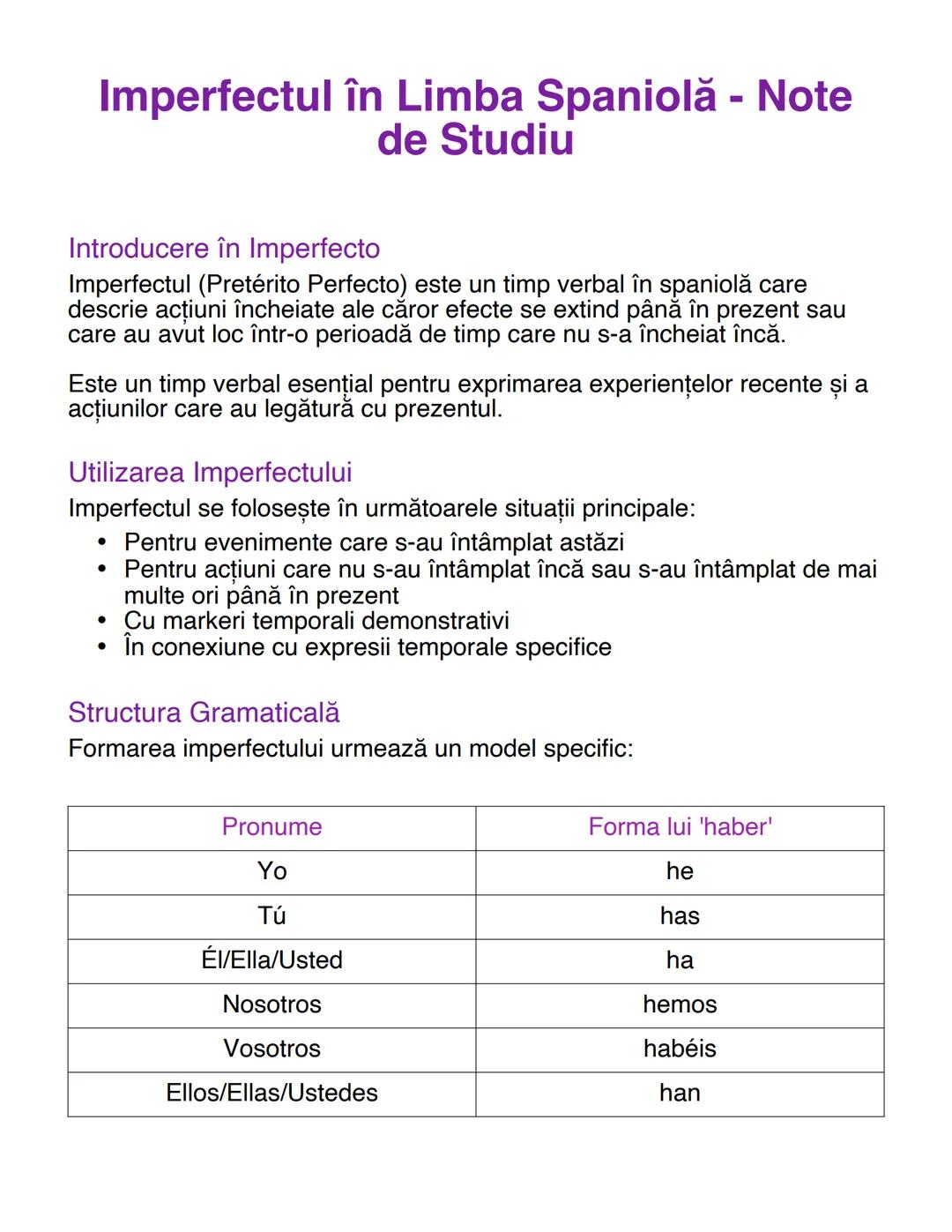 # Imperfectul în Limba Spaniolă - Note
de Studiu

Introducere în Imperfecto

Imperfectul (Pretérito Perfecto) este un timp verbal în spaniol