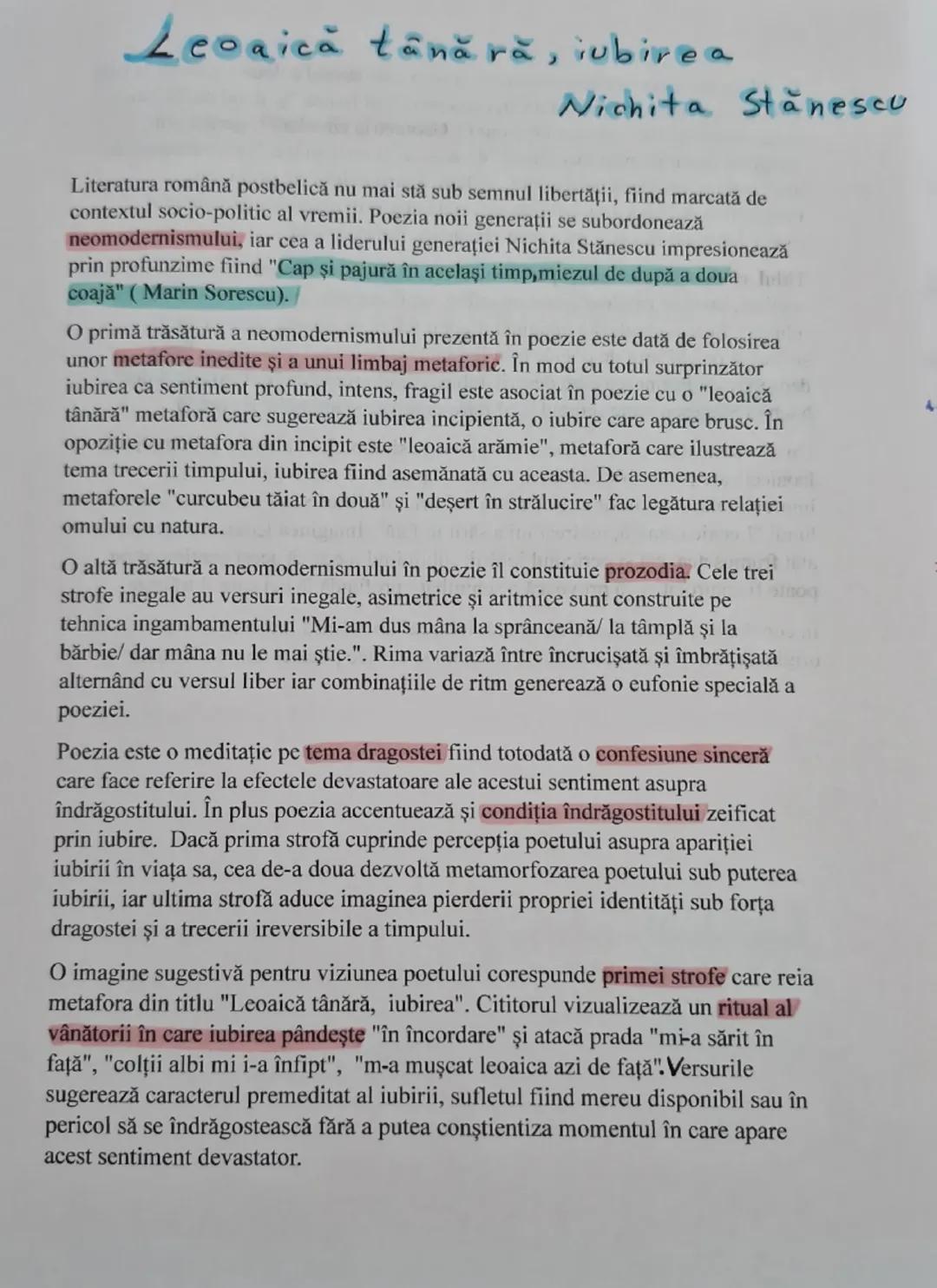 # Leoaică tânără, iubirea

Nichita Stanescu

Literatura română postbelică nu mai stă sub semnul libertății, fiind marcată de
contextul socio