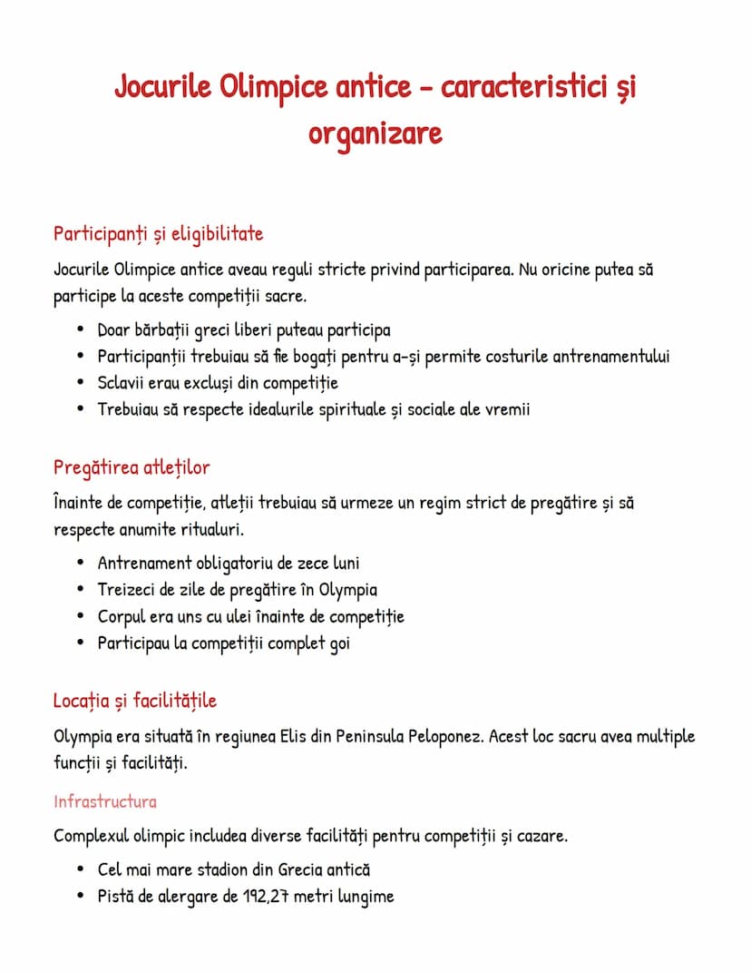 --- OCR Start ---
Jocurile Olimpice antice - caracteristici şi
organizare
Participanţi şi eligibilitate
Jocurile Olimpice antice aveau regul