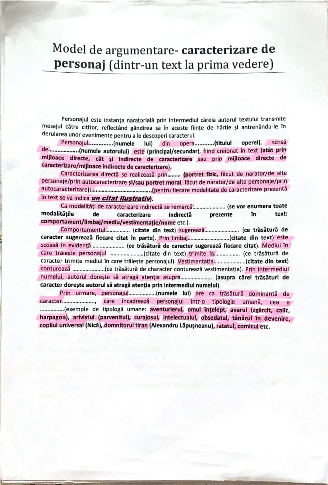 # Model de argumentare- caracterizare de
# personaj (dintr-un text la prima vedere)

Personajul este instanţa naratorială prin intermediul c