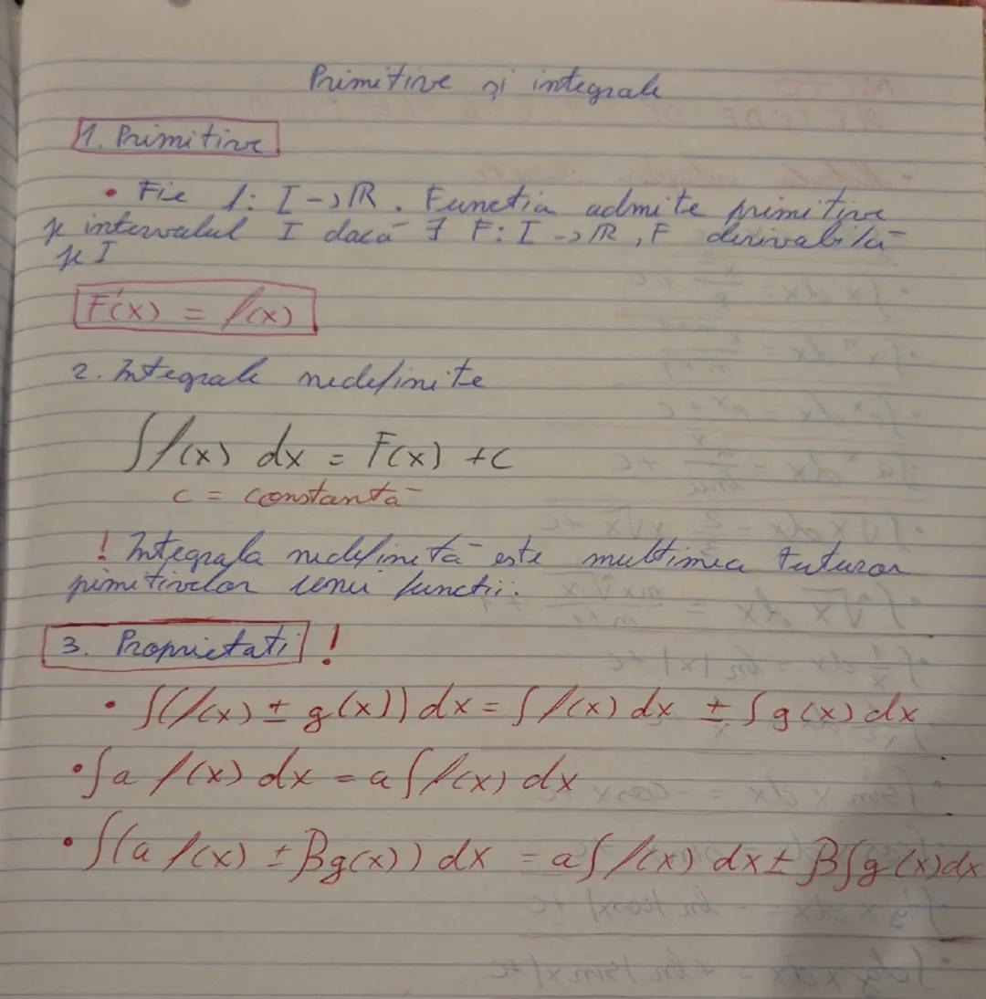 # Primitive si integrale

1. Primitive

- Fie $I: I \to \mathbb{R}$. Functia admite primitive
pe intervalul I daca $\exists F: I \to \mathbb