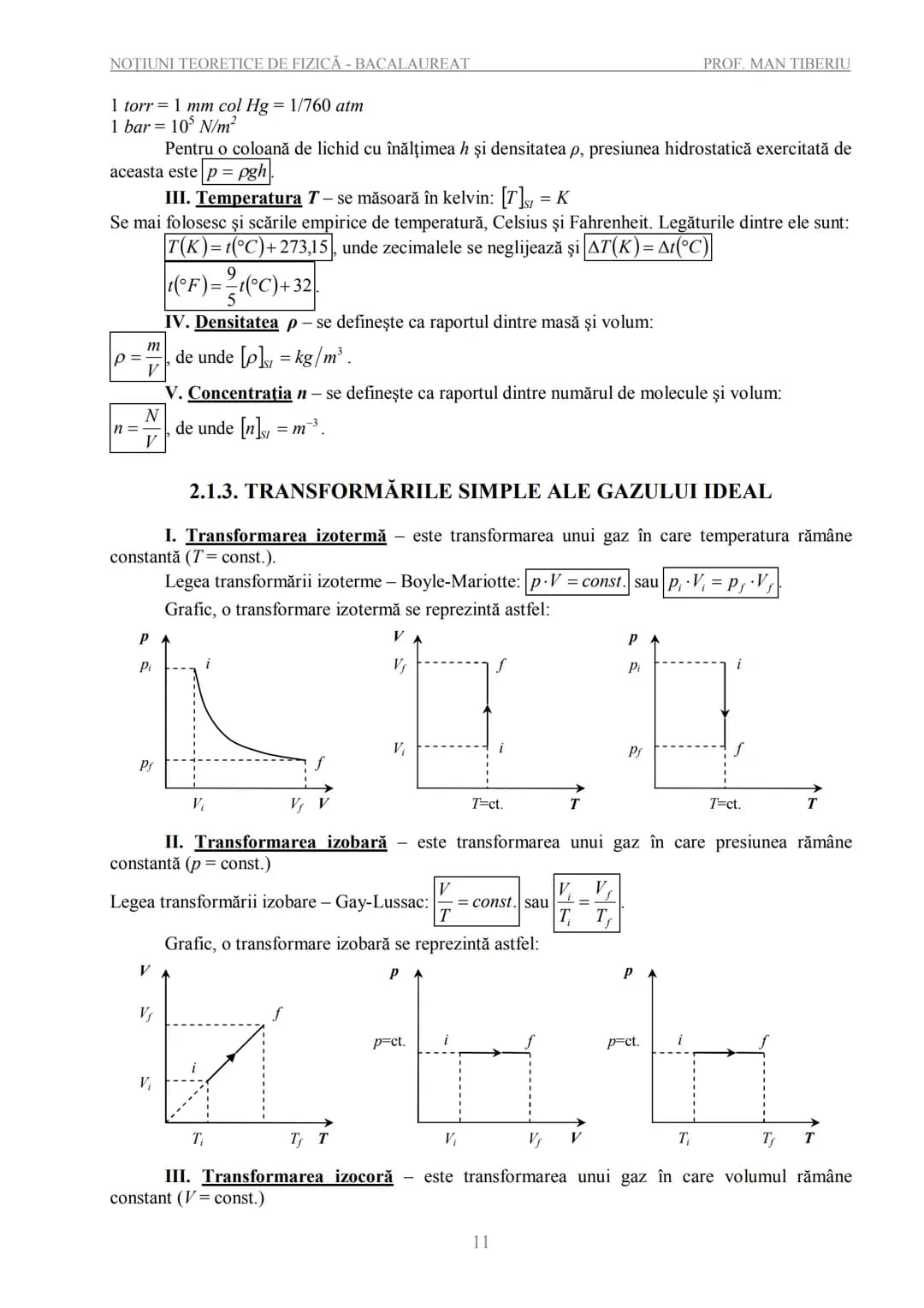 --- OCR Start ---
NOTIUNI TEORETICE DE FIZICĂ - BACALAUREAT
PROF. MAN TIBERIU
NOȚIUNI TEORETICE DE FIZICĂ
PENTRU EXAMENELE DE BACALAUREAT
ȘI