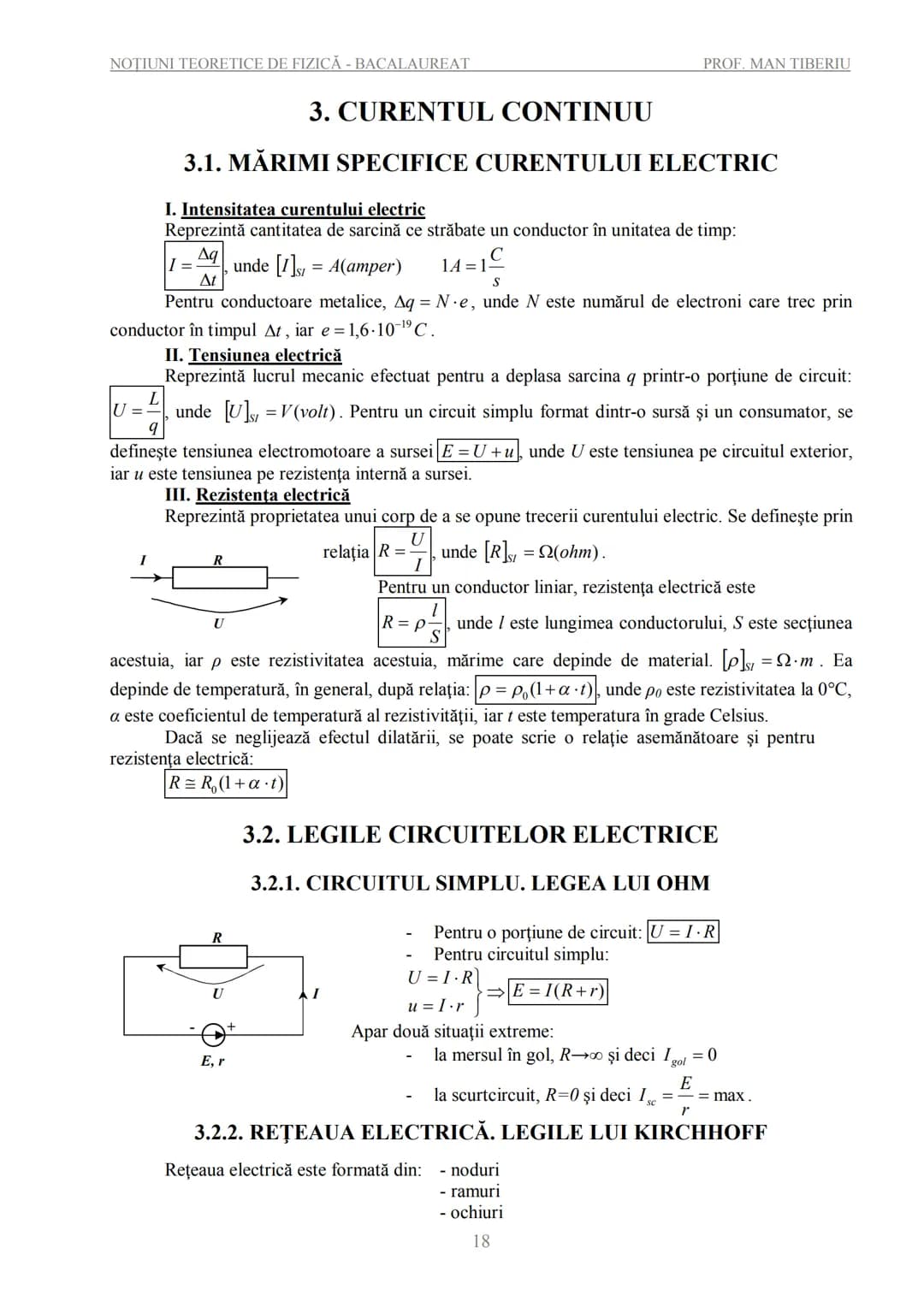 --- OCR Start ---
NOTIUNI TEORETICE DE FIZICĂ - BACALAUREAT
PROF. MAN TIBERIU
NOȚIUNI TEORETICE DE FIZICĂ
PENTRU EXAMENELE DE BACALAUREAT
ȘI