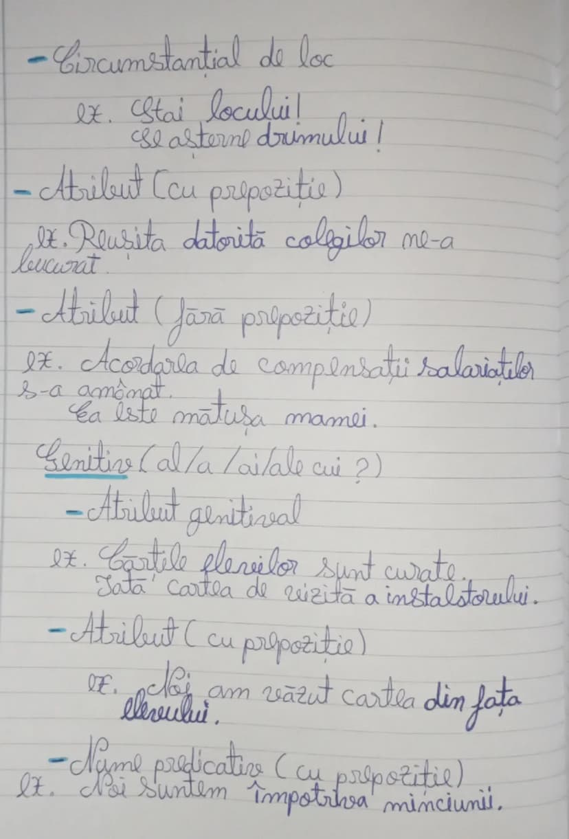 --- OCR Start ---
CAZURILE
SUBSTANTIVULUI
Nominativ:
- Subiect (cine? ce?)
Ex. Elevul are note mari.
- Nume predicativ (nu punem întrebări,
