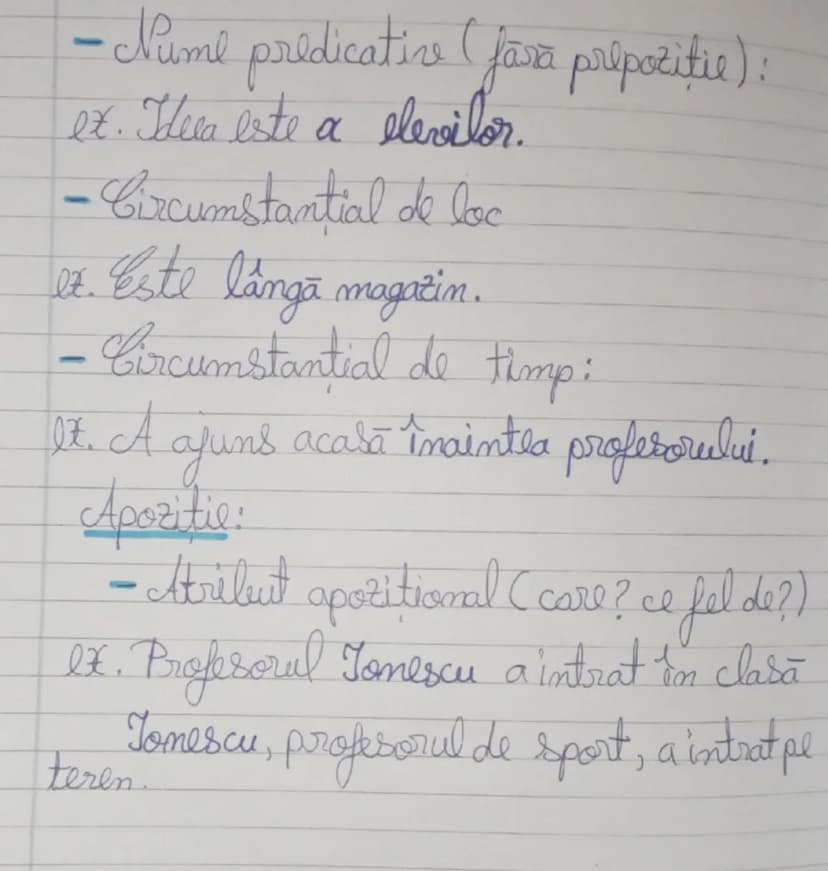 --- OCR Start ---
CAZURILE
SUBSTANTIVULUI
Nominativ:
- Subiect (cine? ce?)
Ex. Elevul are note mari.
- Nume predicativ (nu punem întrebări,
