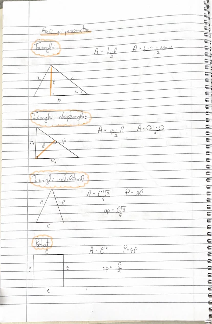 # Arii e perimetre

## Triunghi

$A = \frac{b \cdot h}{2}$  $A = \frac{b \cdot c \cdot sin u}{2}$

## Triunghi dreptunghic

$A = \frac{c_1 \