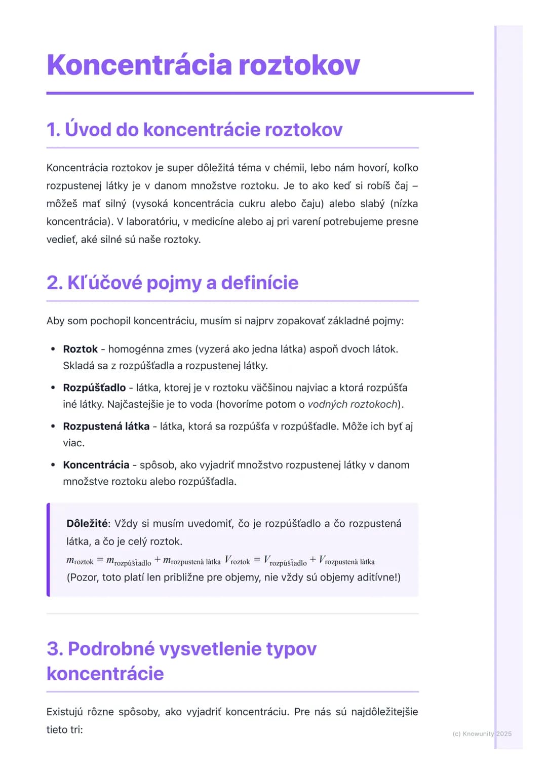 # Koncentrácia roztokov

## 1. Úvod do koncentrácie roztokov

Koncentrácia roztokov je super dôležitá téma v chémii, lebo nám hovorí, koľko
