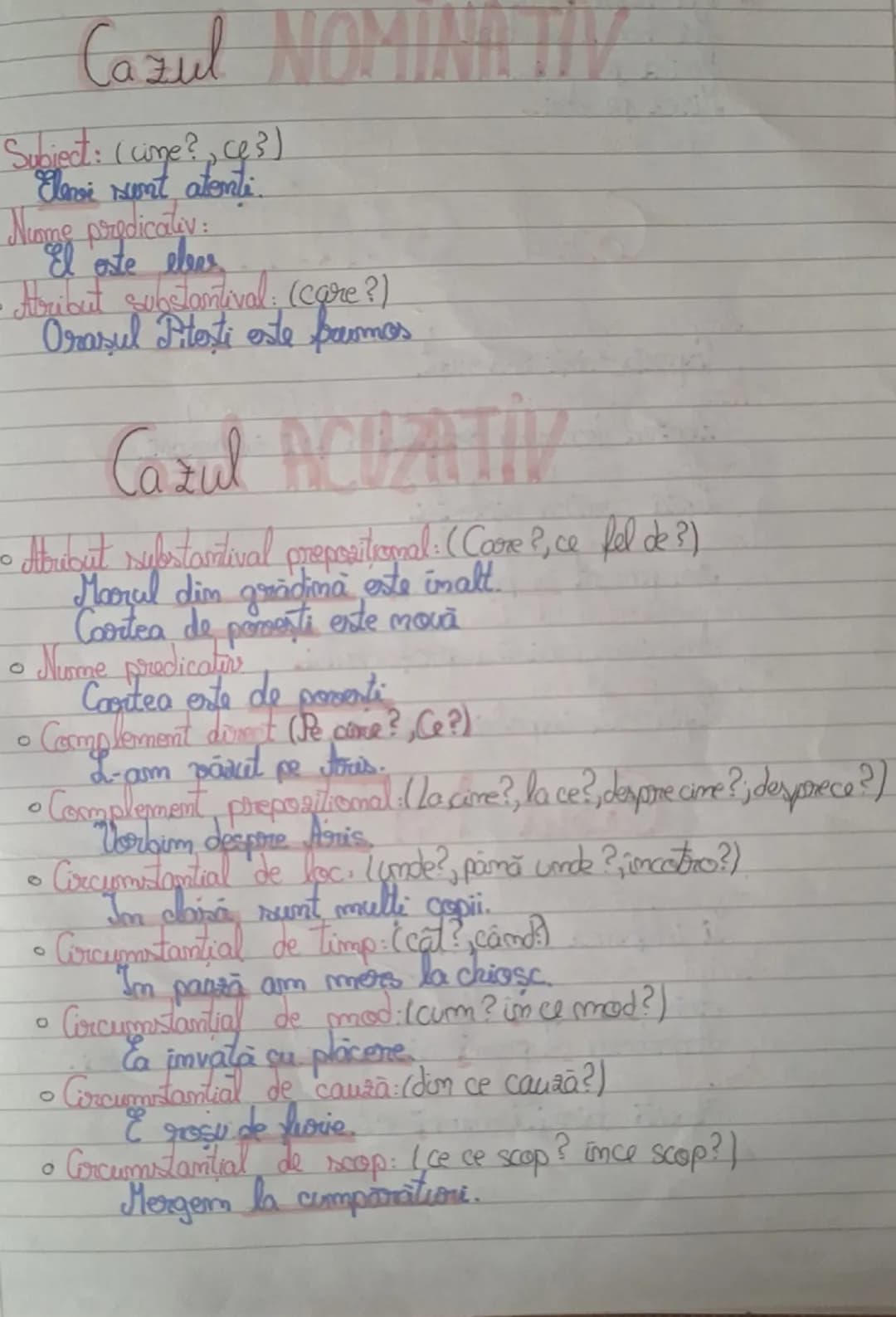 --- OCR Start ---
Cazul NOMINATIV
Subject: (cine?, ce?)
Elevi sunt atenți.
Nume predicativ:
El este elev.
Atribut substantival: (care?)
Oras