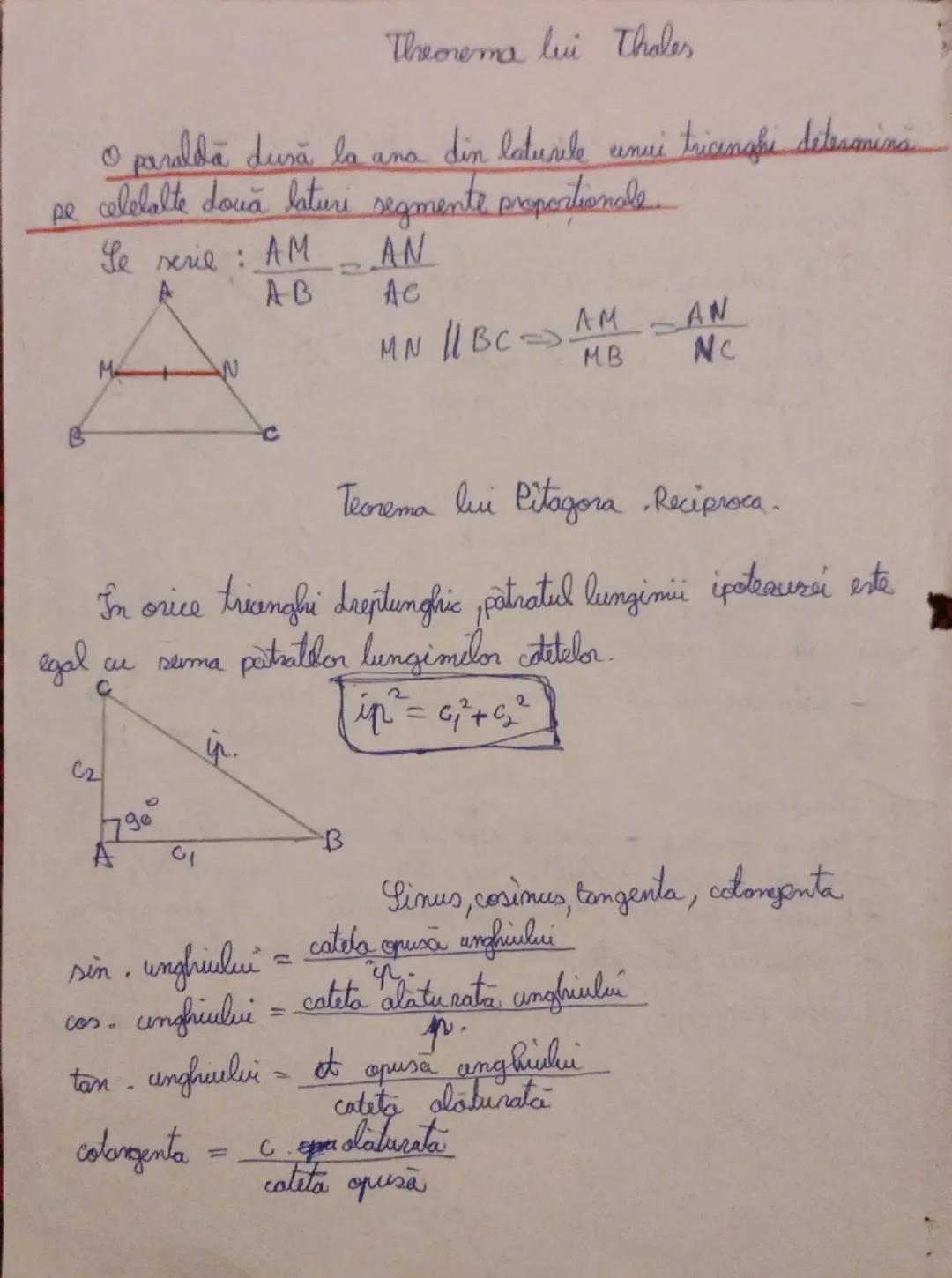 # Theorema lui Thales

O paralda dusă la ana din laturile unui tricenghi determină
pe celelalte două laturi segmente proportionale.

Se seri