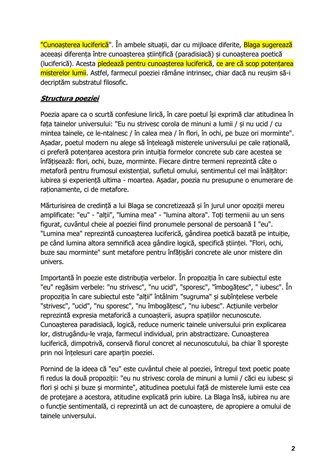 # Eu nu strivesc corola de minuni a
# lumii, de Lucian Blaga

## Date despre autor si operă
Lucian Blaga este o personalitate complexă a cul