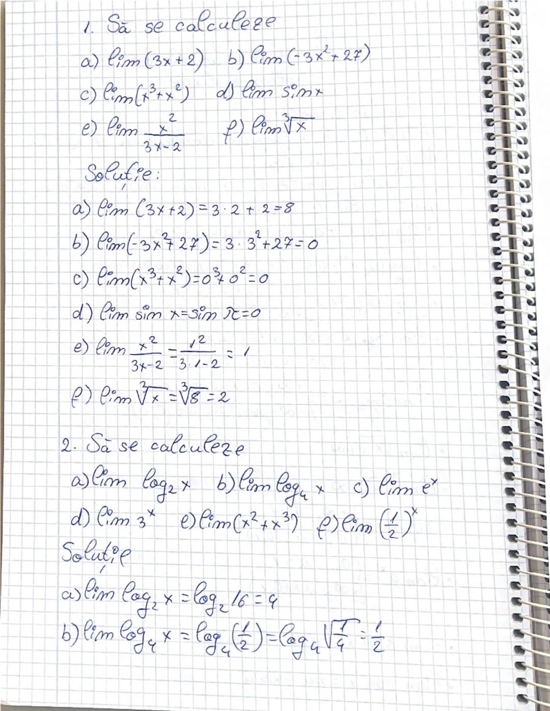 # Limitele funcțiilor elementare

Breviar teoretic:
Fie $f: D \to \mathbb{R}$ o funcție elementară și $x_0 \in D$.
Atunci $\lim_{x \to x_0} 