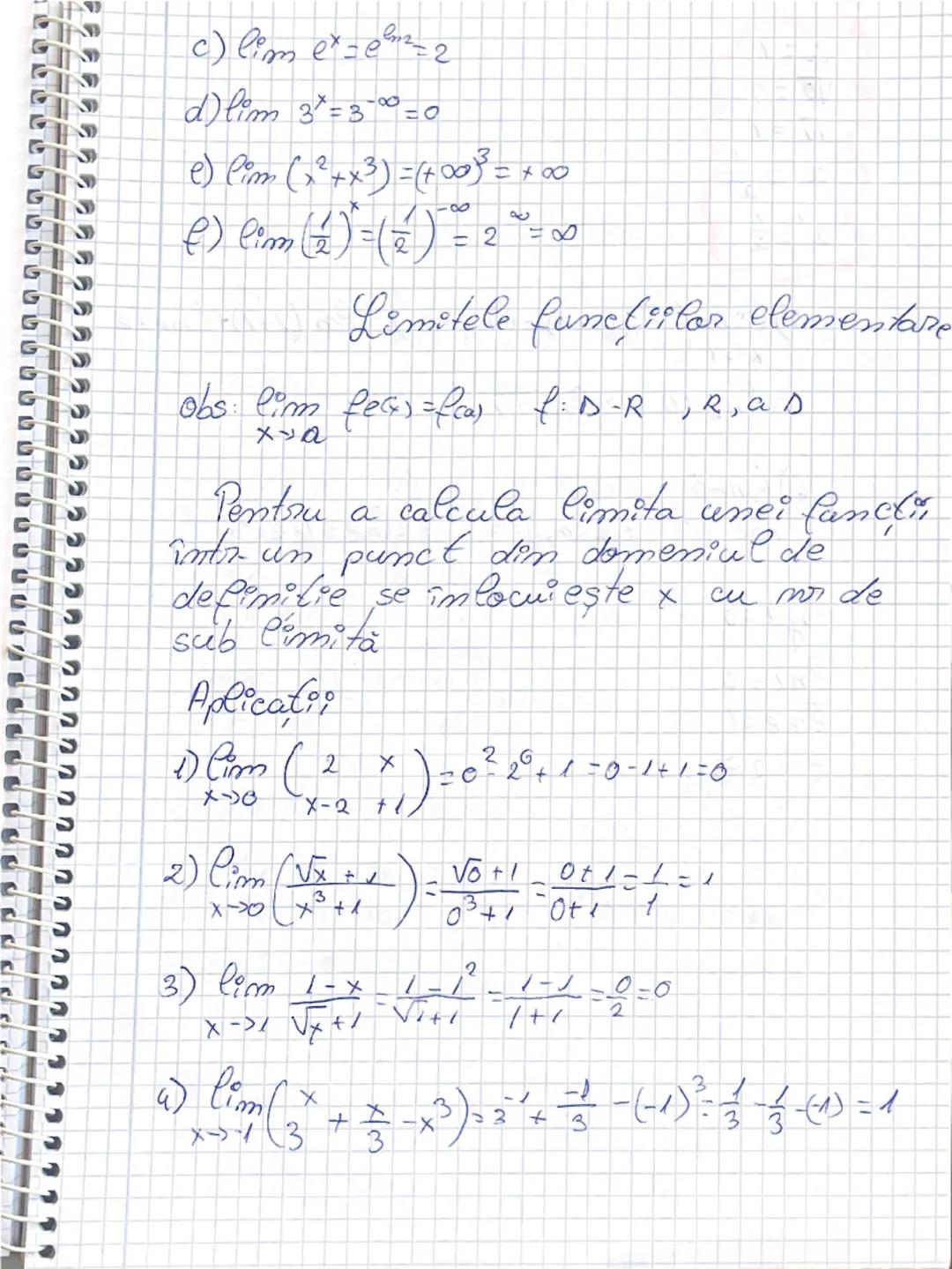 # Limitele funcțiilor elementare

Breviar teoretic:
Fie $f: D \to \mathbb{R}$ o funcție elementară și $x_0 \in D$.
Atunci $\lim_{x \to x_0} 