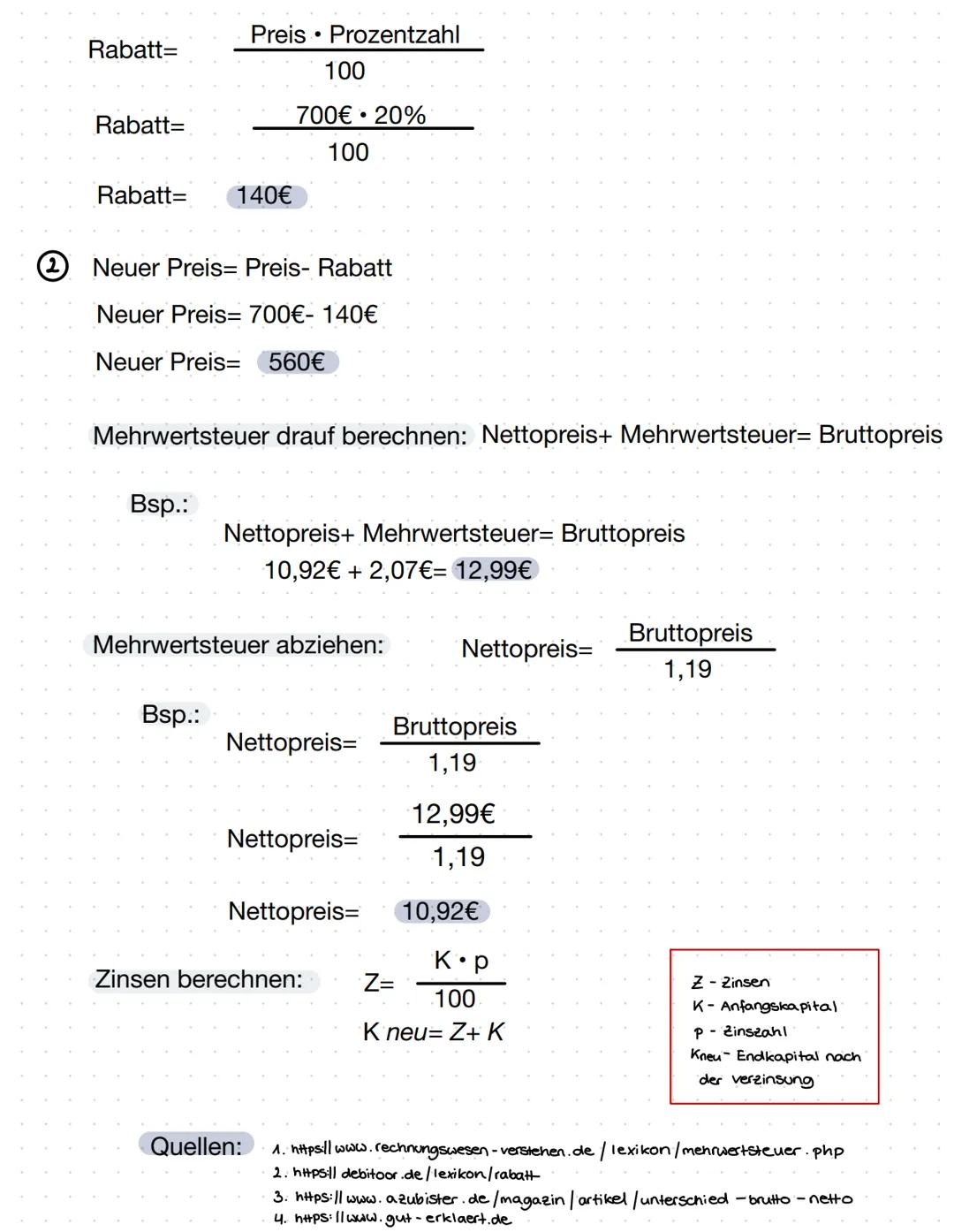 # Rabatt, Mehrwertsteuer, Brutto/Netto & Zinsen

DEFINITIONEN:

Was ist ein Rabatt?
Ein Rabatt ist der Preisnachlass auf Dienstleistungen od