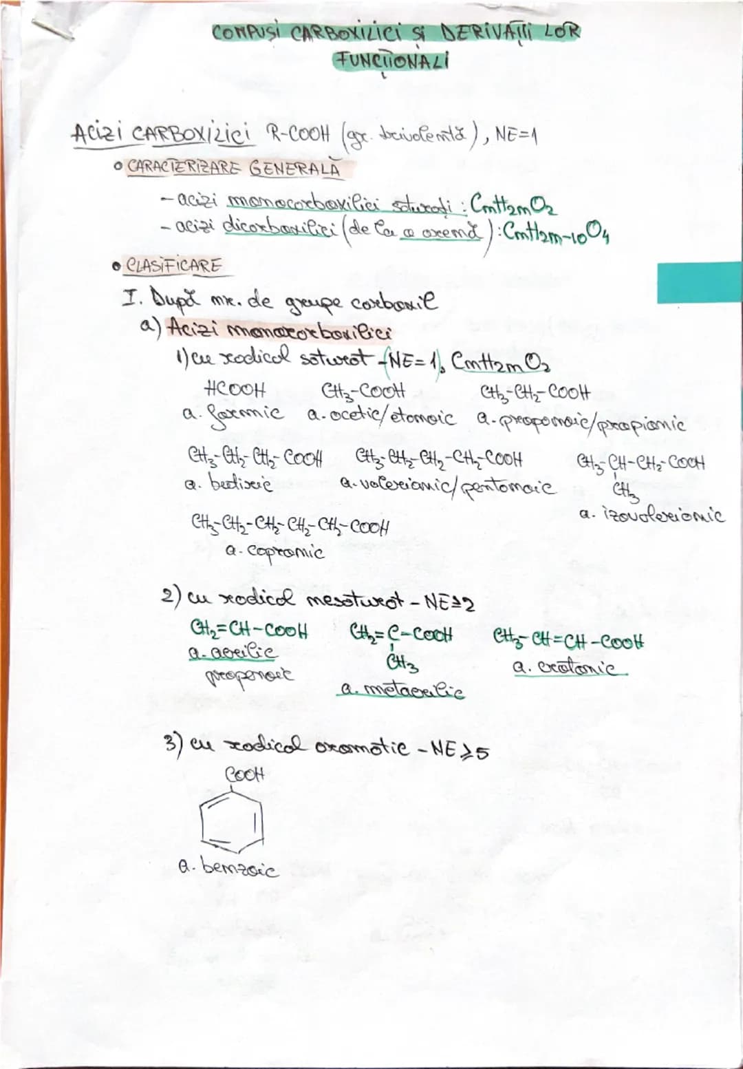 # COMPUȘI CARBOXILICI ȘI DERIVAȚII LOR
# FUNCȚIONALI

# ACIZI CARBOXILICI R-COOH (gr. ac. derivată), NE=1

* CARACTERIZARE GENERALĂ
- acizi 