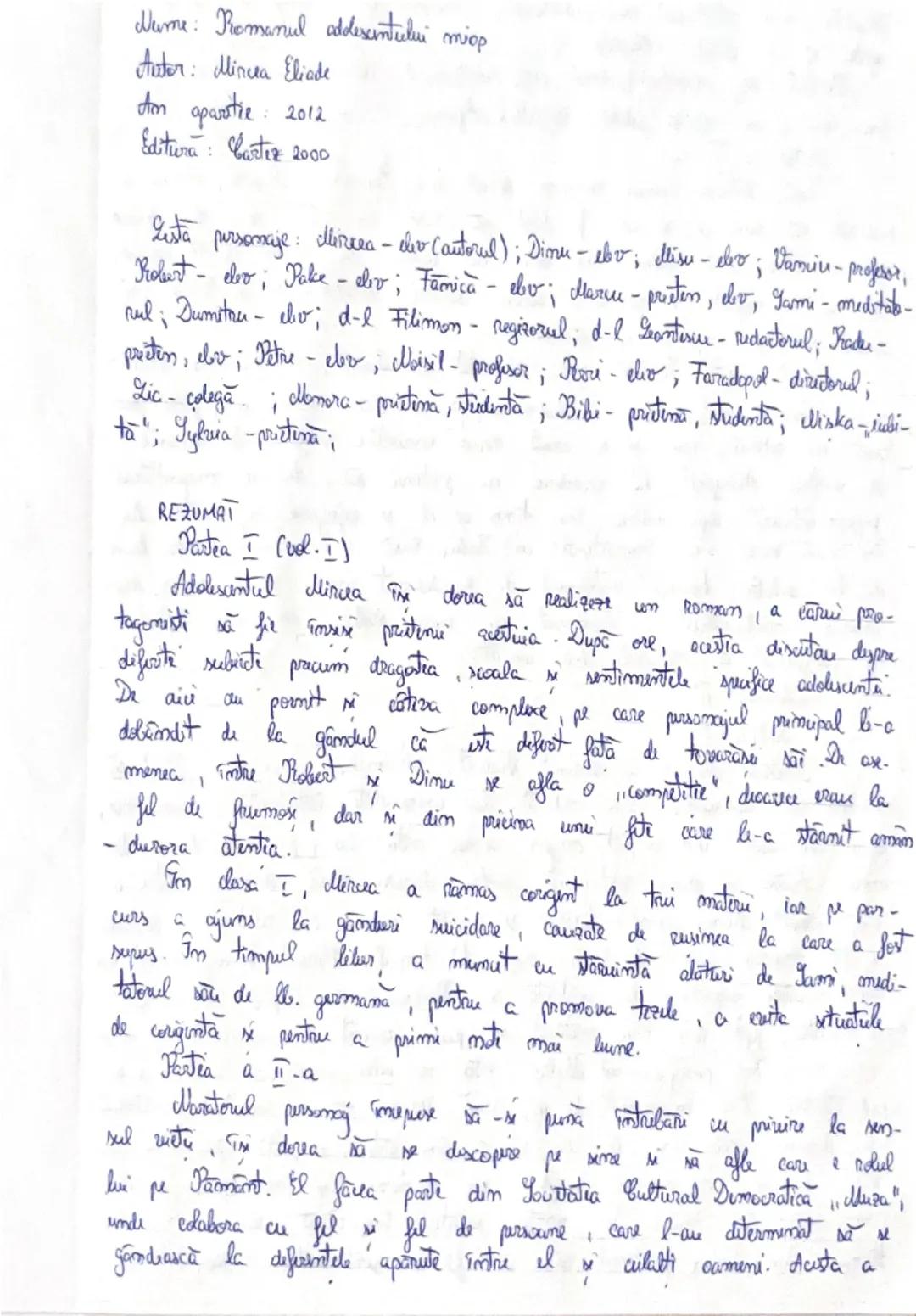 Rezumat și Analiză a Romanului Adolescentului Miop de Mircea Eliade