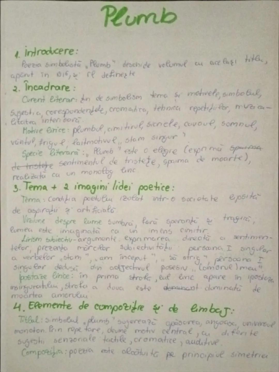 4. Introducere:
Plumb
"Poezia simbolista „Plomb" deschide volumul cu acelaşi titer,
aparut in 1916, re defineşte.
2. Încadrare:
Curent liter