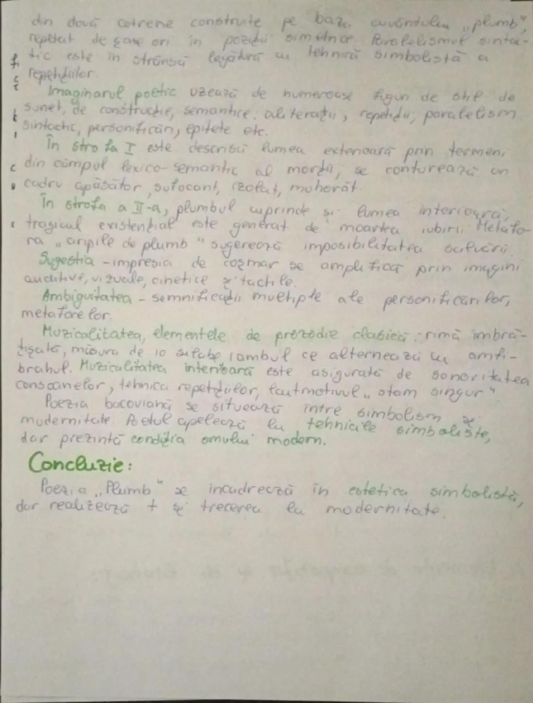4. Introducere:
Plumb
"Poezia simbolista „Plomb" deschide volumul cu acelaşi titer,
aparut in 1916, re defineşte.
2. Încadrare:
Curent liter