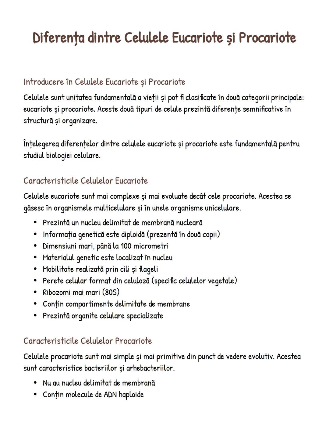 --- OCR Start ---
Diferența dintre Celulele Eucariote şi Procariote
Introducere în Celulele Eucariote şi Procariote
Celulele sunt unitatea f