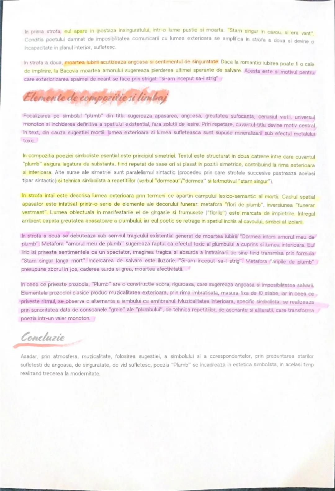 # PLUMB
de George Bacovia

Context
Creatia "Plumb" deschide volumul de versuri cu acelasi nume, publicat in anul 1916, George Bacovia fiind 