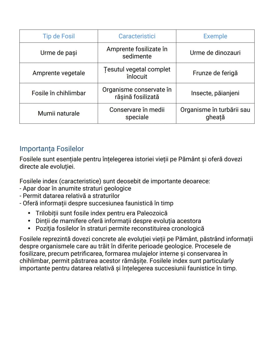--- OCR Start ---
Fosilele - Dovezi ale Evoluţiei
Introducere în Studiul Fosilelor
Fosilele sunt rămășițe sau urme ale organismelor din timp