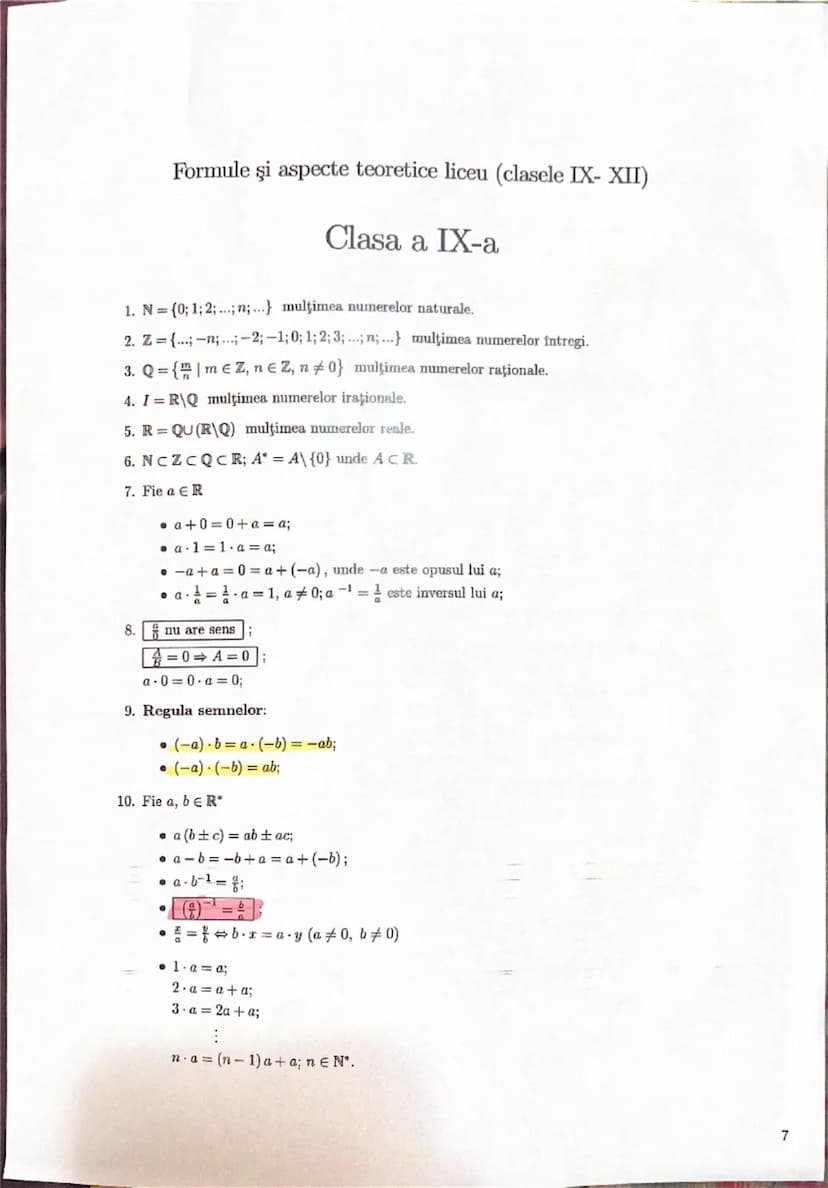 ⚫n(a+b)=na+nb.
(n+m)a=na+ma.
11. Fie $a, b\in\mathbb{R}^{*}, m, n\in Z$
$a^{0}=1$
$a^{1}=a$
$a^{2}=a\cdot a_{i}$
$a^{3}=a^{2}\cdot a_{i}$
:
