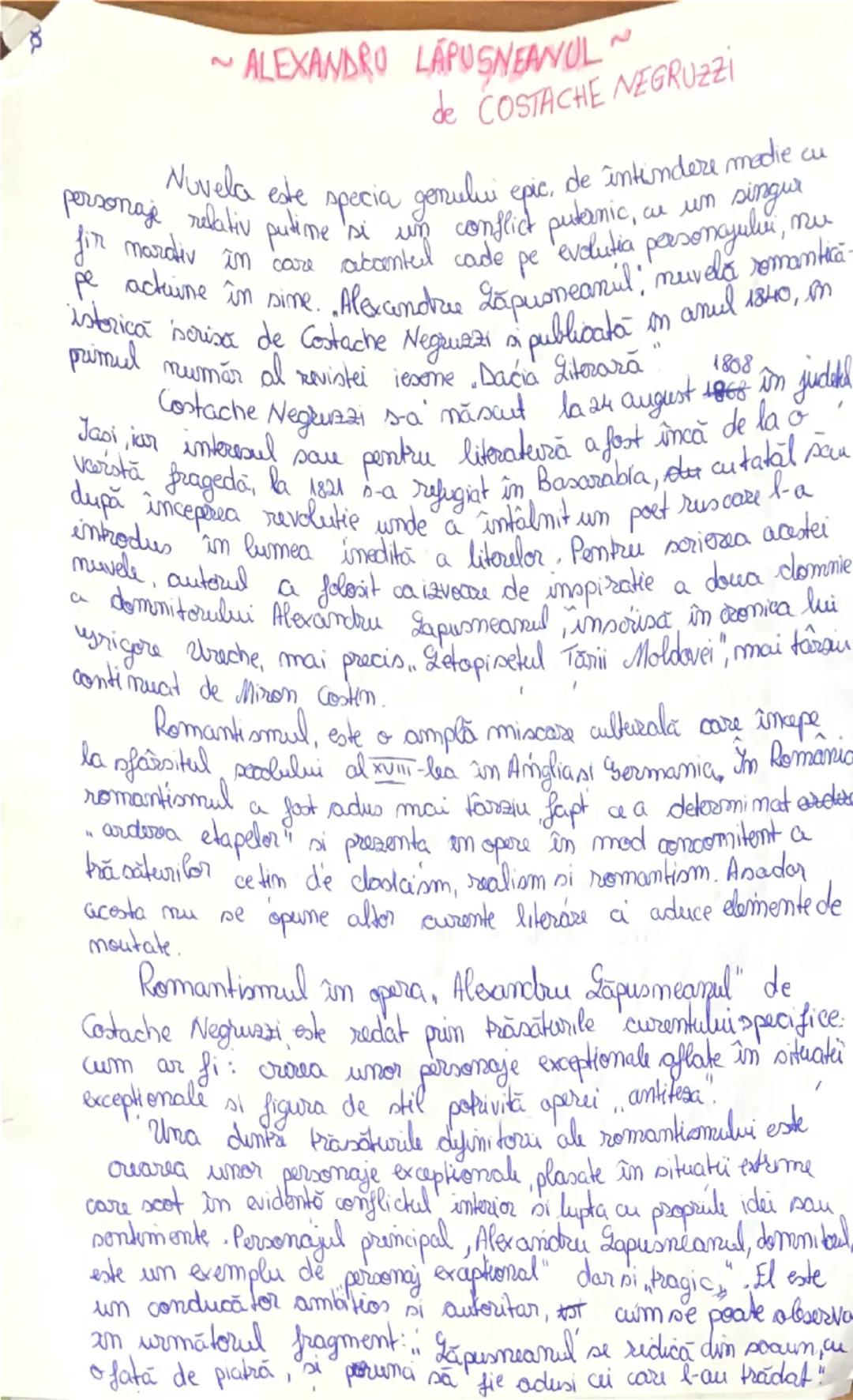 --- OCR Start ---
~ALEXANDRO LAPUSNEANUL~
de COSTACHE NEGRUZZİ
Nuvela este specia genului epic, de întindere medie cu
personaje relativ puți