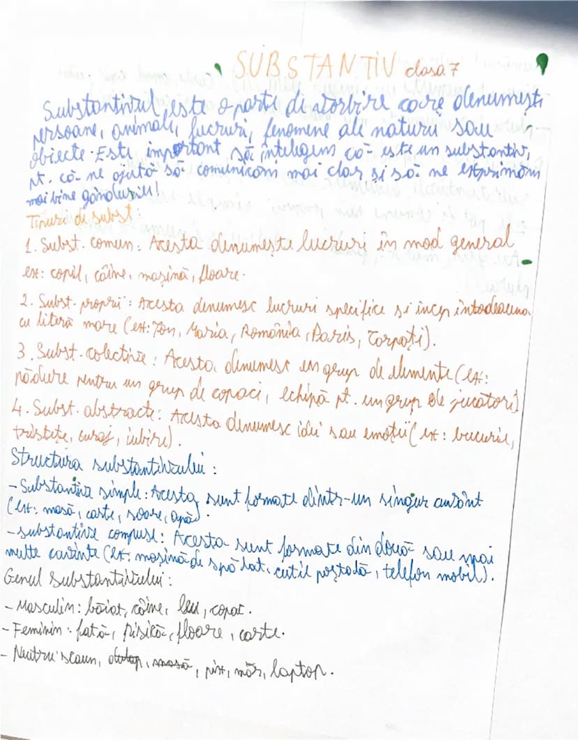 # SUBSTANTIV clasa 7
Substantivul este o parte de vorbire care denumește persoane, animale, lucruri, fenomene ale naturii sau obiecte. Este 
