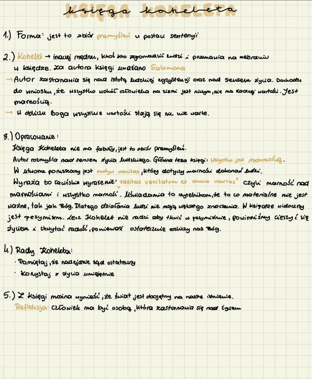 # księga kahebeta

1.) Forma jest to zbiór premyśleń w postau sentenyi

2.) Kohelet inaczej mędner, ktoś kto zgromadzić ludzi i premawia na 