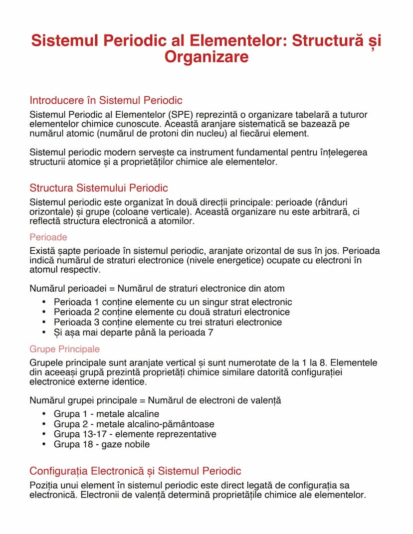 # Sistemul Periodic al Elementelor: Structură și
Organizare

# Introducere în Sistemul Periodic
Sistemul Periodic al Elementelor (SPE) repre