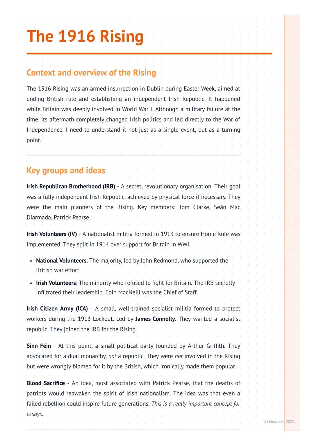 # The 1916 Rising

## Context and overview of the Rising

The 1916 Rising was an armed insurrection in Dublin during Easter Week, aimed at
e