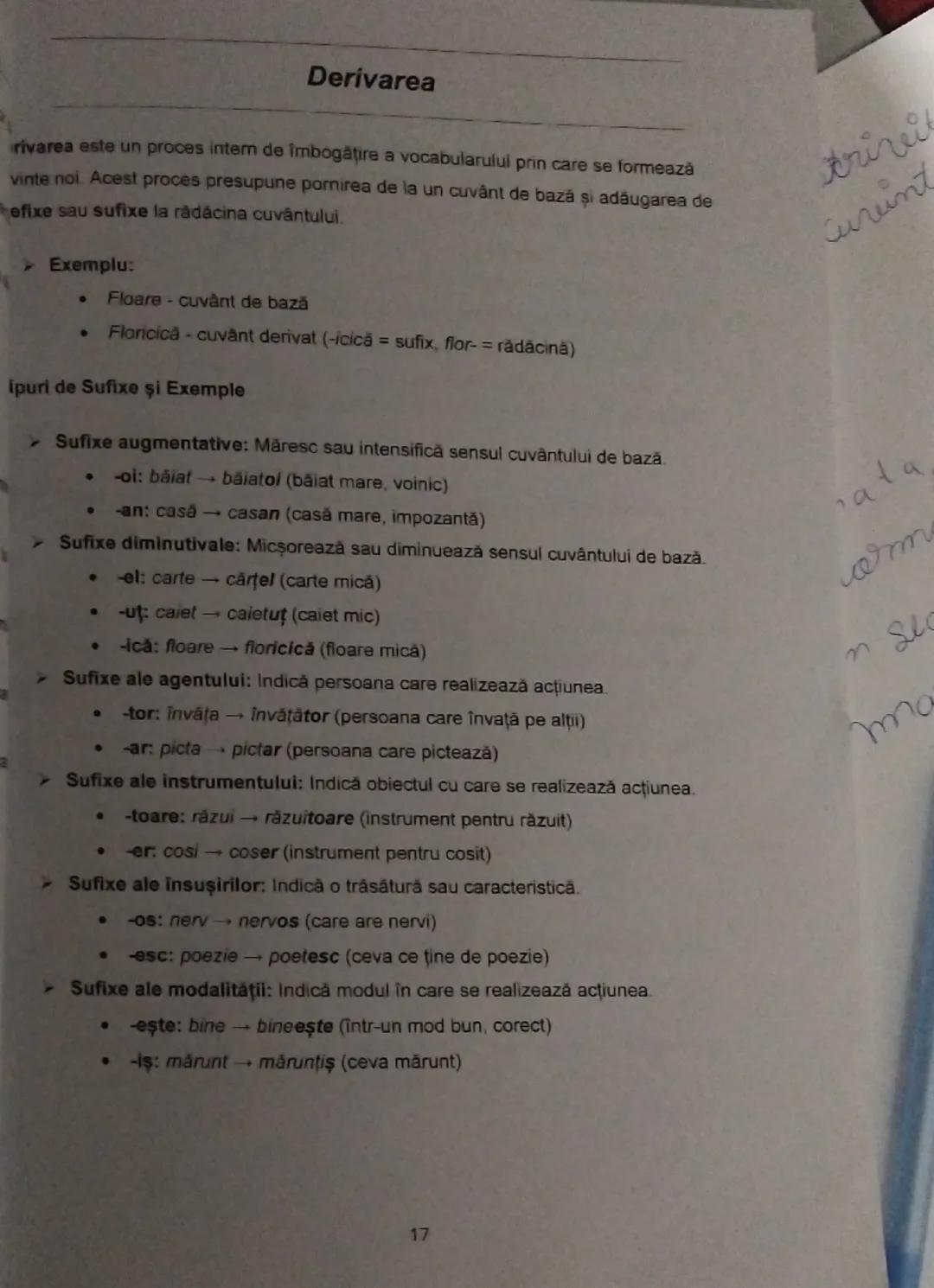 Derivarea
rivarea este un proces intern de îmbogățire a vocabularului prin care se formează
vinte noi. Acest proces presupune pornirea de la