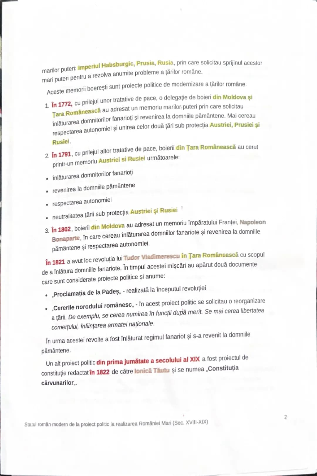 # Statul român modern de la
proiect politic la realizarea
României Mari (Sec. XVIII-XIX)

# PROIECTE POLITICE ÎN SECOLUL XVIII ŞI
ÎN PRIMA J