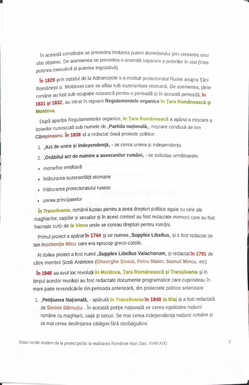 # Statul român modern de la
proiect politic la realizarea
României Mari (Sec. XVIII-XIX)

# PROIECTE POLITICE ÎN SECOLUL XVIII ŞI
ÎN PRIMA J