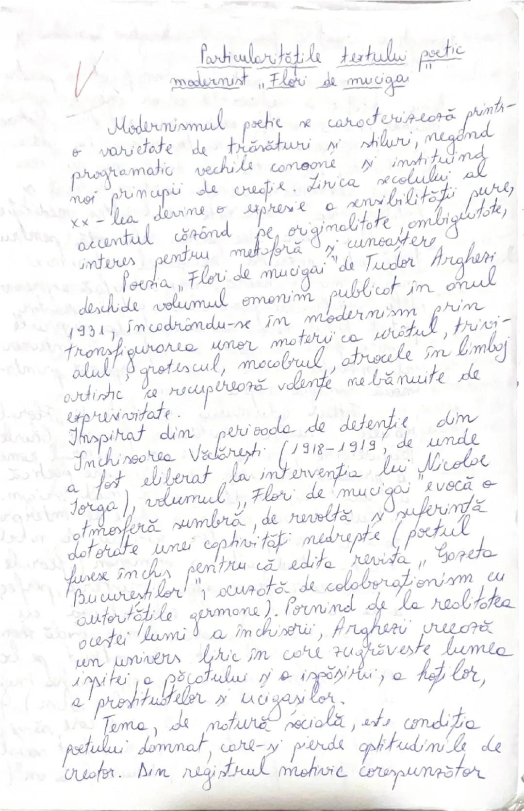 Particularitatile textului poetic
modernist ",Flori de mucigai"
Modernismul poetic se caracterizează printr-
o varietate de trăsături și sil