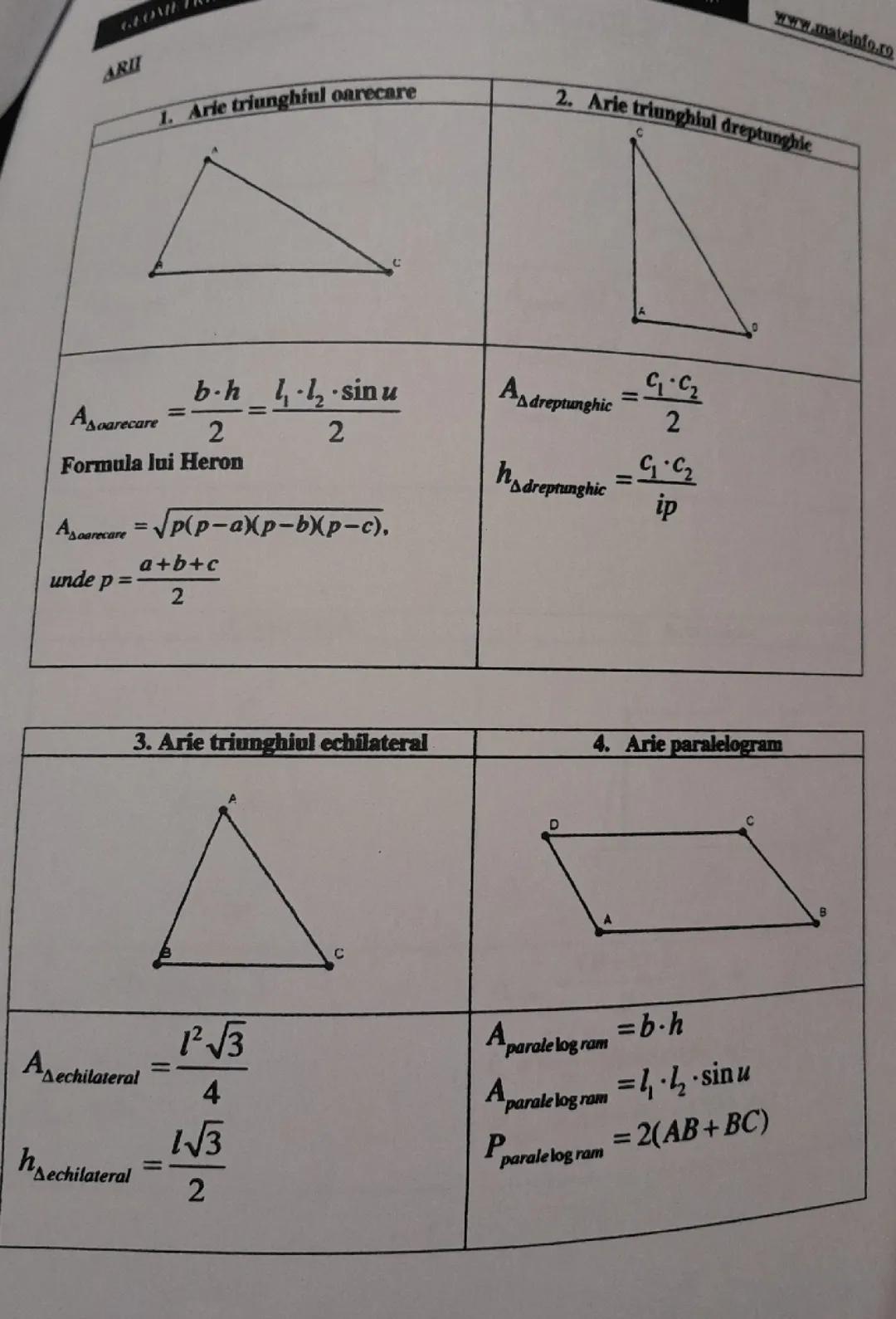 Arii pentru triunghiuri 