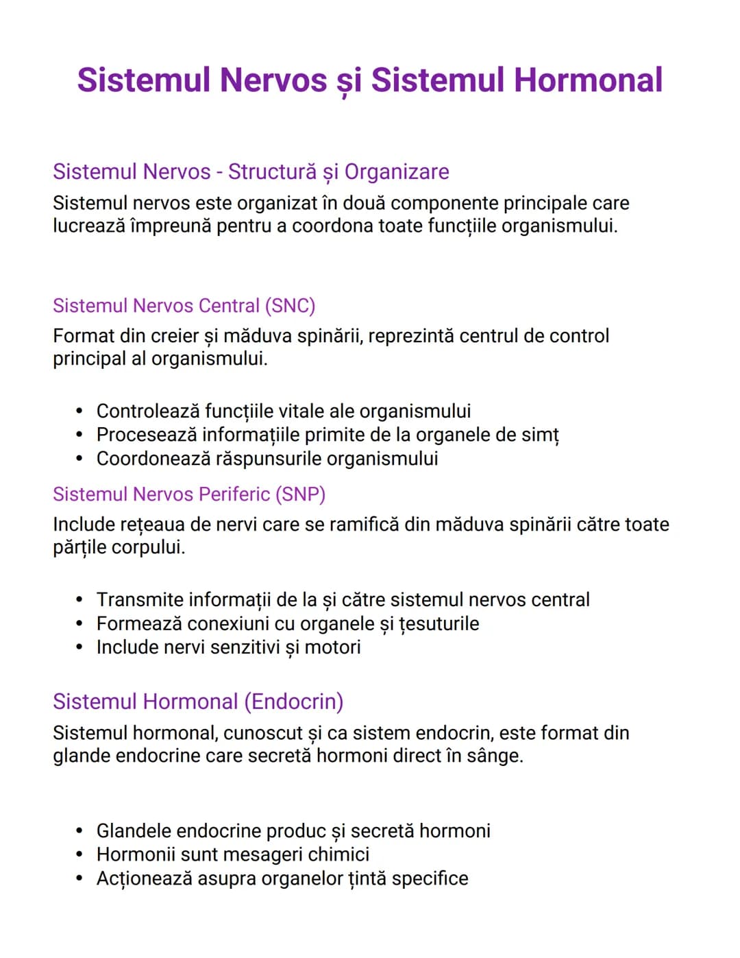 # Sistemul Nervos și Sistemul Hormonal

Sistemul Nervos - Structură și Organizare
Sistemul nervos este organizat în două componente principa