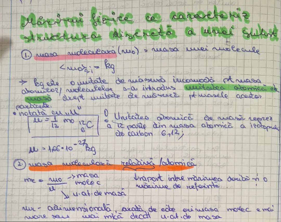 Mărimi fizice ce caracterizează structura discreta a unei substanțe 