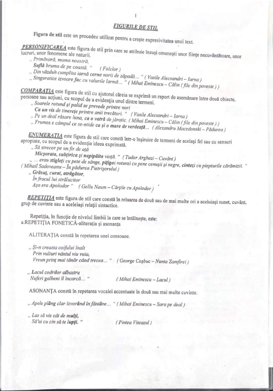 --- OCR Start ---
1
FIGURILE DE STIL
Figura de stil este un procedeu utilizat pentru a creşte expresivitatea unui text.
PERSONIFICAREA este 