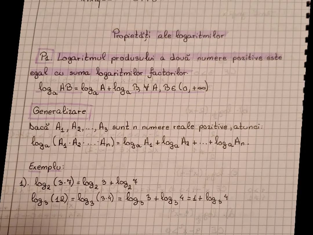 Proprietăți ale logaritmilor