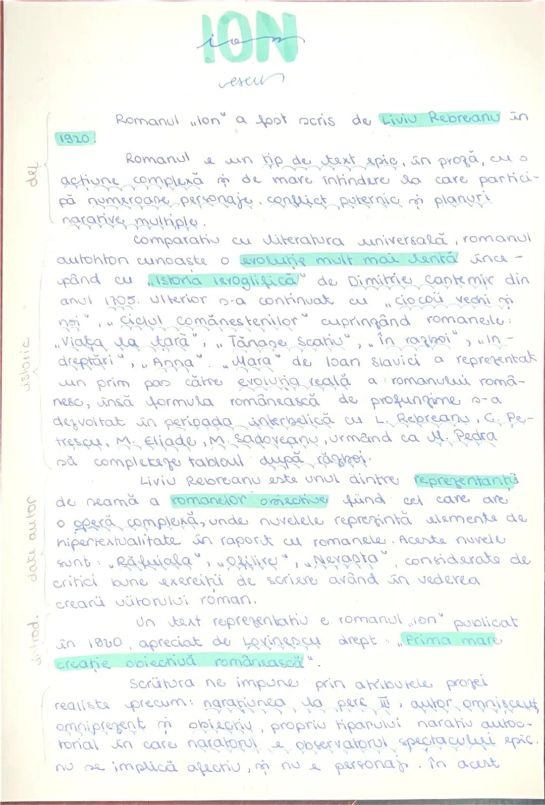 --- OCR Start ---
introd.
dake autor
ustoric
ION
veseu
Romanul "lon" a fost scris de Liviu Rebreanu in
1920
Romanul e un tip de text spic, î