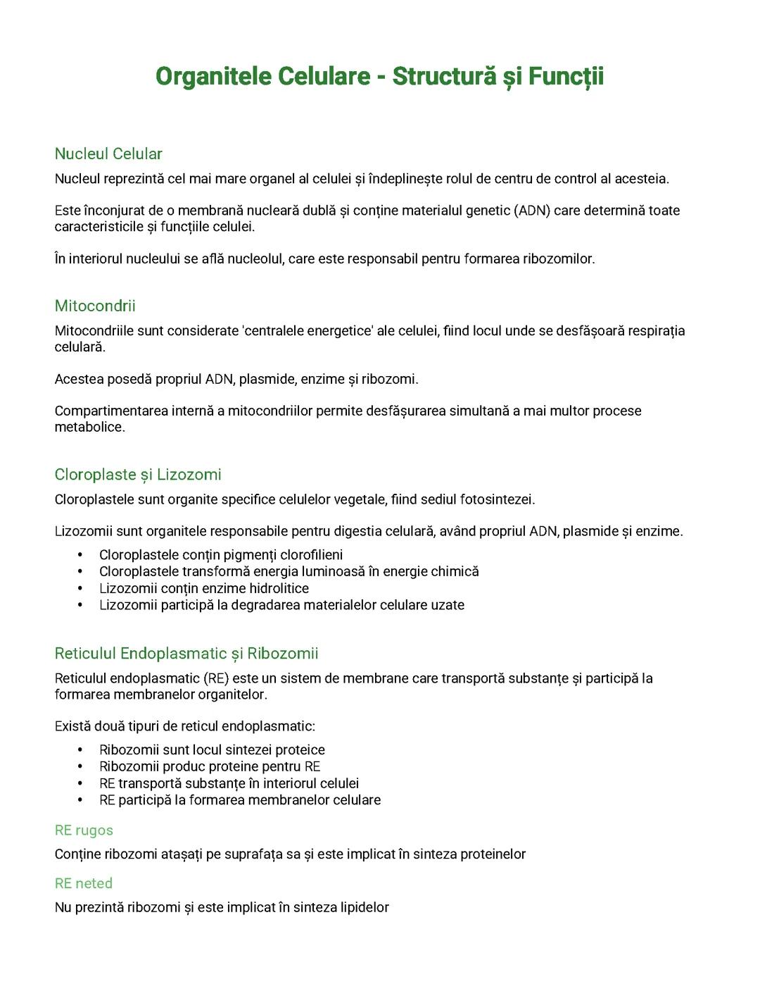 Organitele Celulare - Structură și Funcții