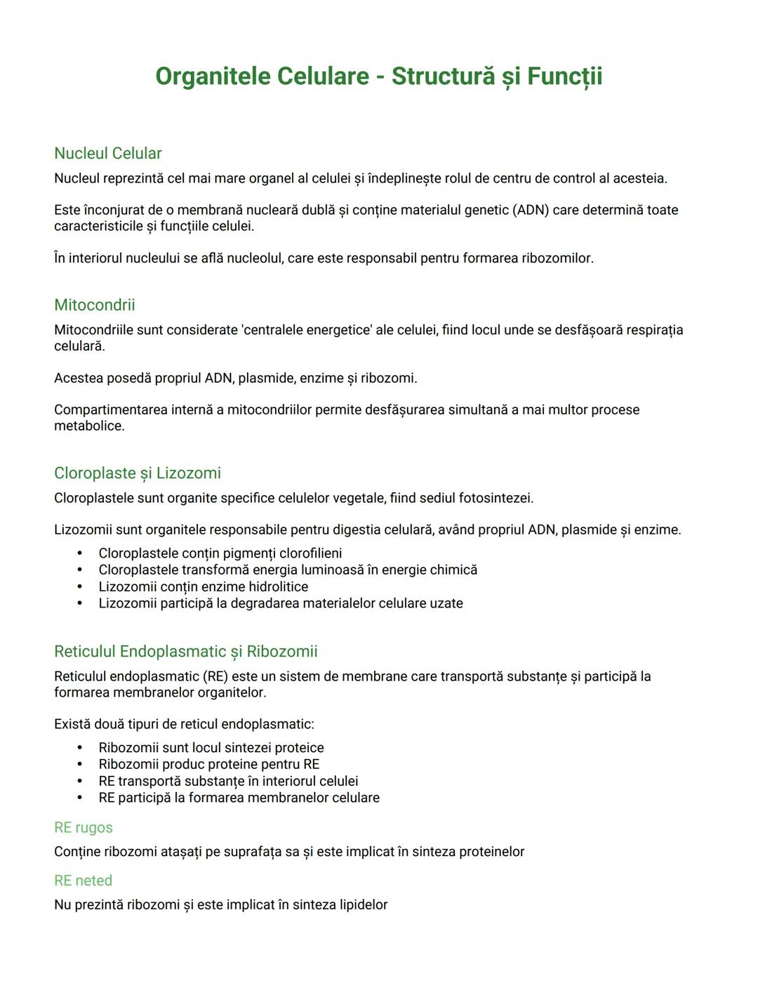 --- OCR Start ---
Organitele Celulare - Structură și Funcții
Nucleul Celular
Nucleul reprezintă cel mai mare organel al celulei şi îndepline