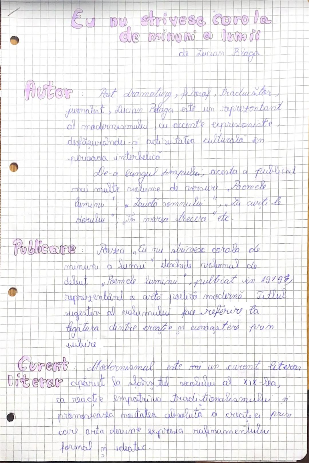 Eseu Despre Poezia 'Eu nu strivesc corola de minuni a lumii' de Lucian Blaga