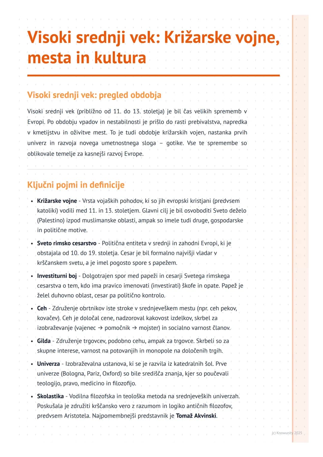 # Visoki srednji vek: Križarske vojne,
mesta in kultura

Visoki srednji vek: pregled obdobja

Visoki srednji vek (približno od 11. do 13. st