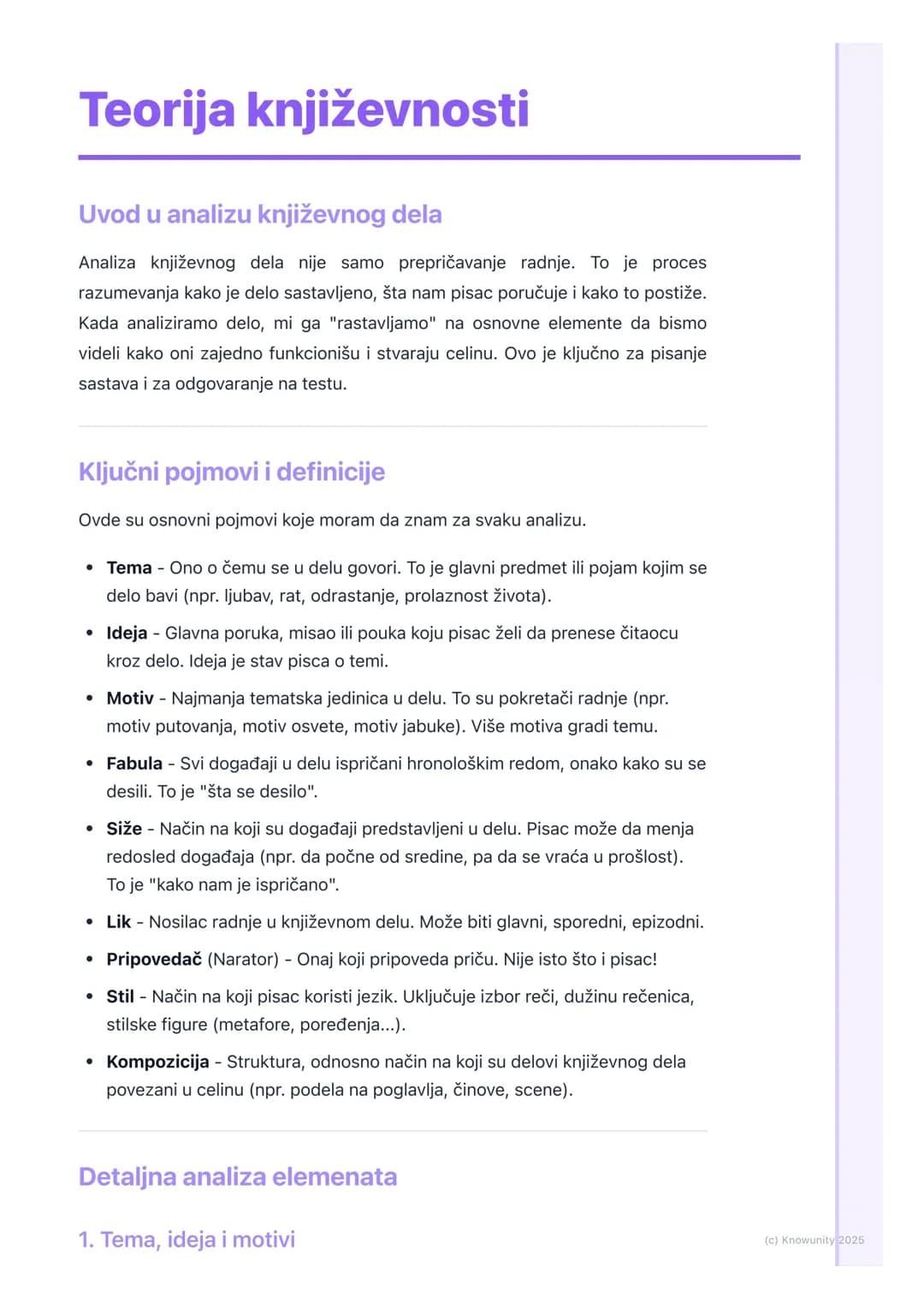 # Teorija književnosti

Uvod u analizu književnog dela

Analiza književnog dela nije samo prepričavanje radnje. To je proces
razumevanja kak